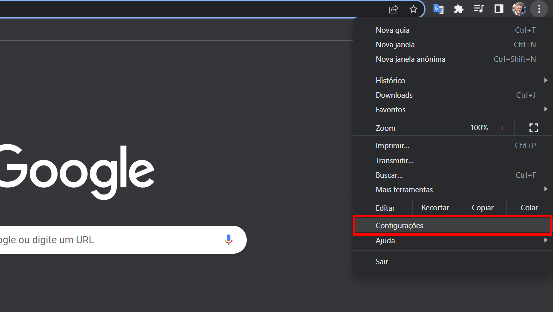 configurações do Google Chrome