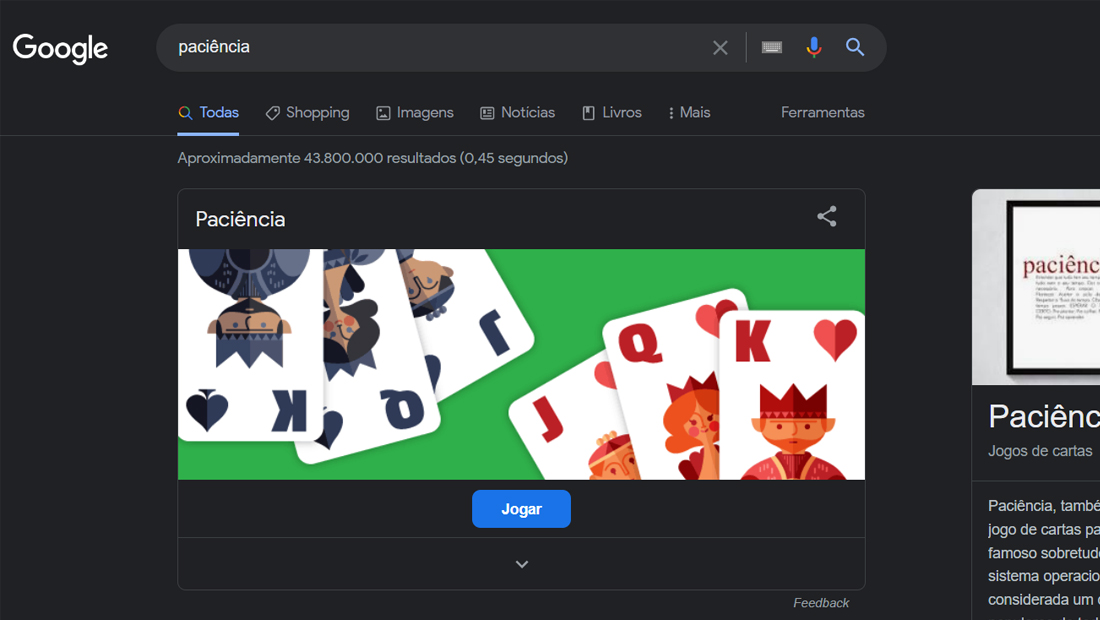 Aprenda como jogar paciência no Google