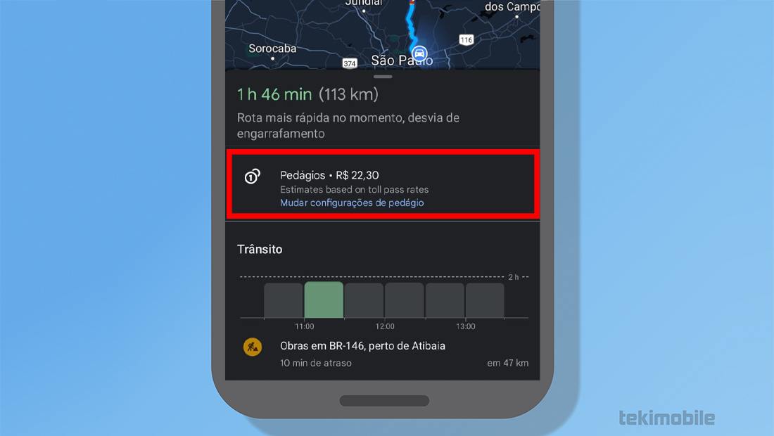 A informação será exibida logo abaixo