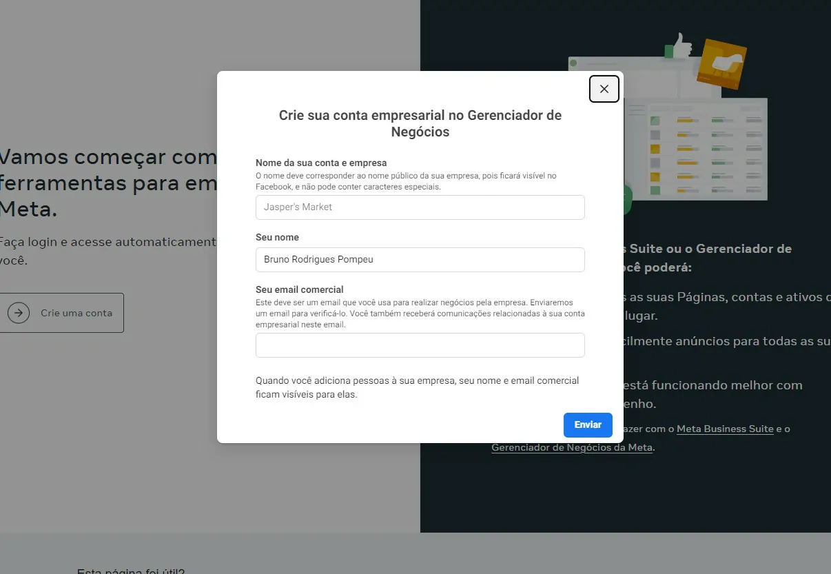 preencha os dados - Como acessar o Gerenciador de negócios do Facebook [e para que serve]