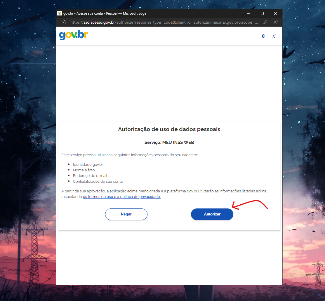 Autorize o site para entrar - Como fazer consulta do benefício INSS pelo CPF