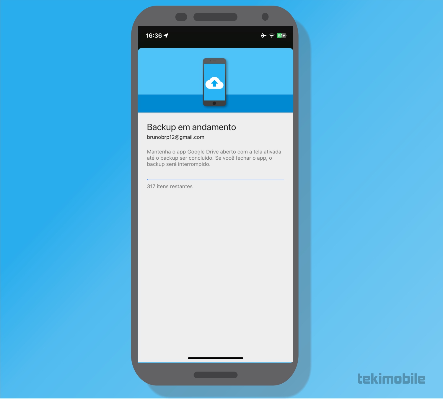 Backup em andamento - Como fazer backup do iPhone no Google Drive