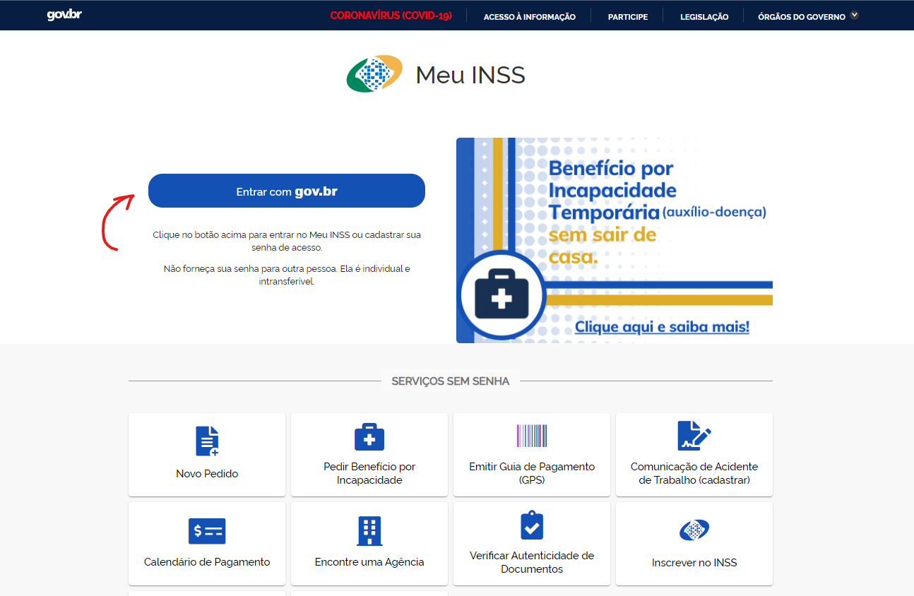 Clique em Entrar com gov.br - Como fazer consulta do benefício INSS pelo CPF