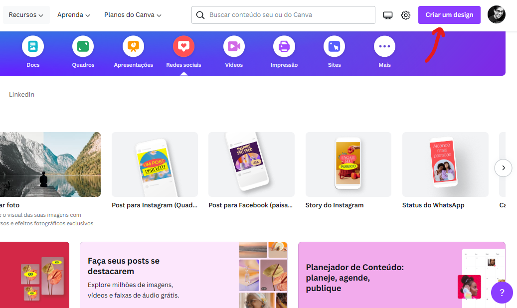 Clique sobre Criar um design - Como usar o Canva [para iniciantes]