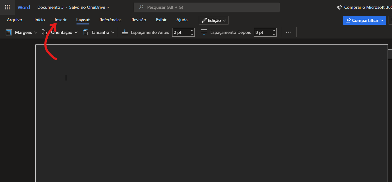 Clique sobre Inserir - Como fazer um mapa mental no Word