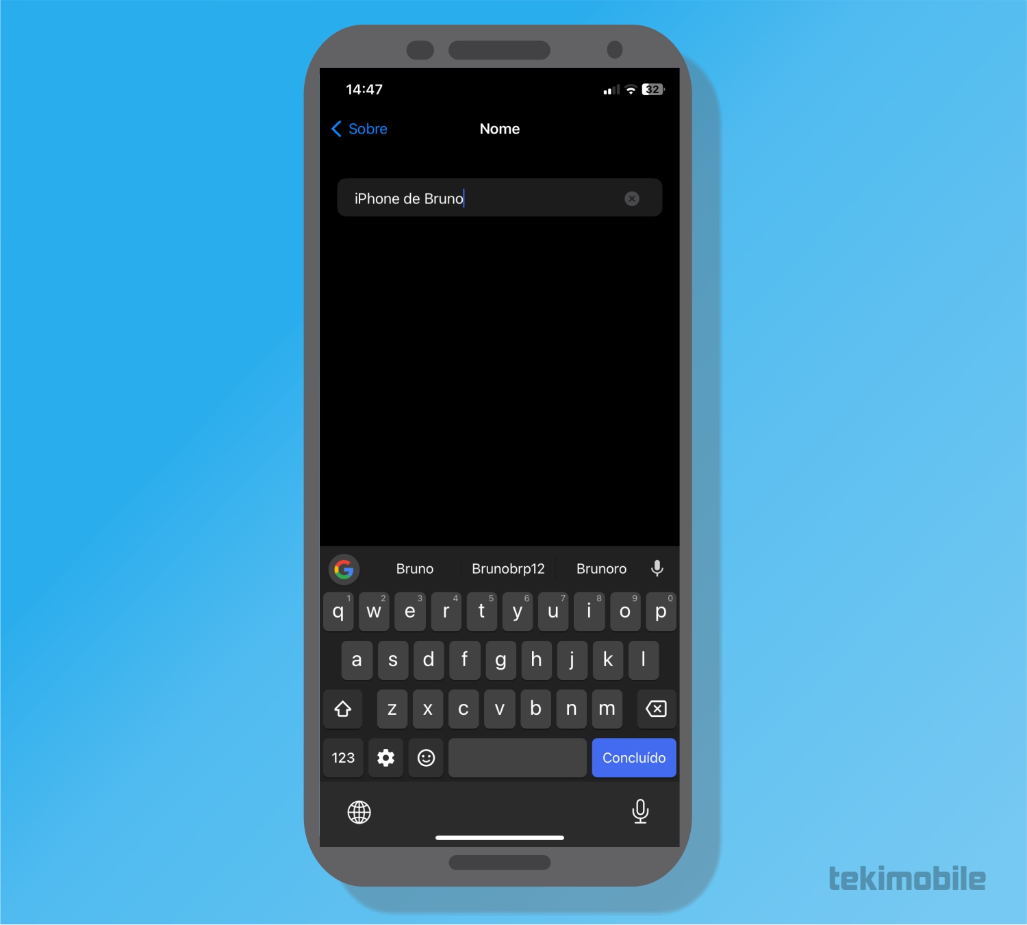 Escreva o nome do dispositivo - Como mudar o nome do iPhone