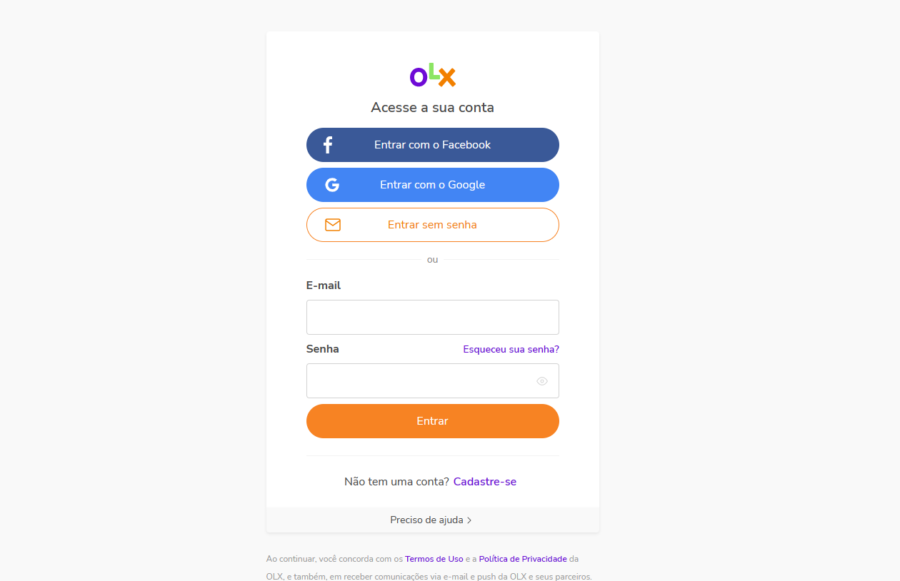 Logue em sua conta- Como anunciar no OLX no computador