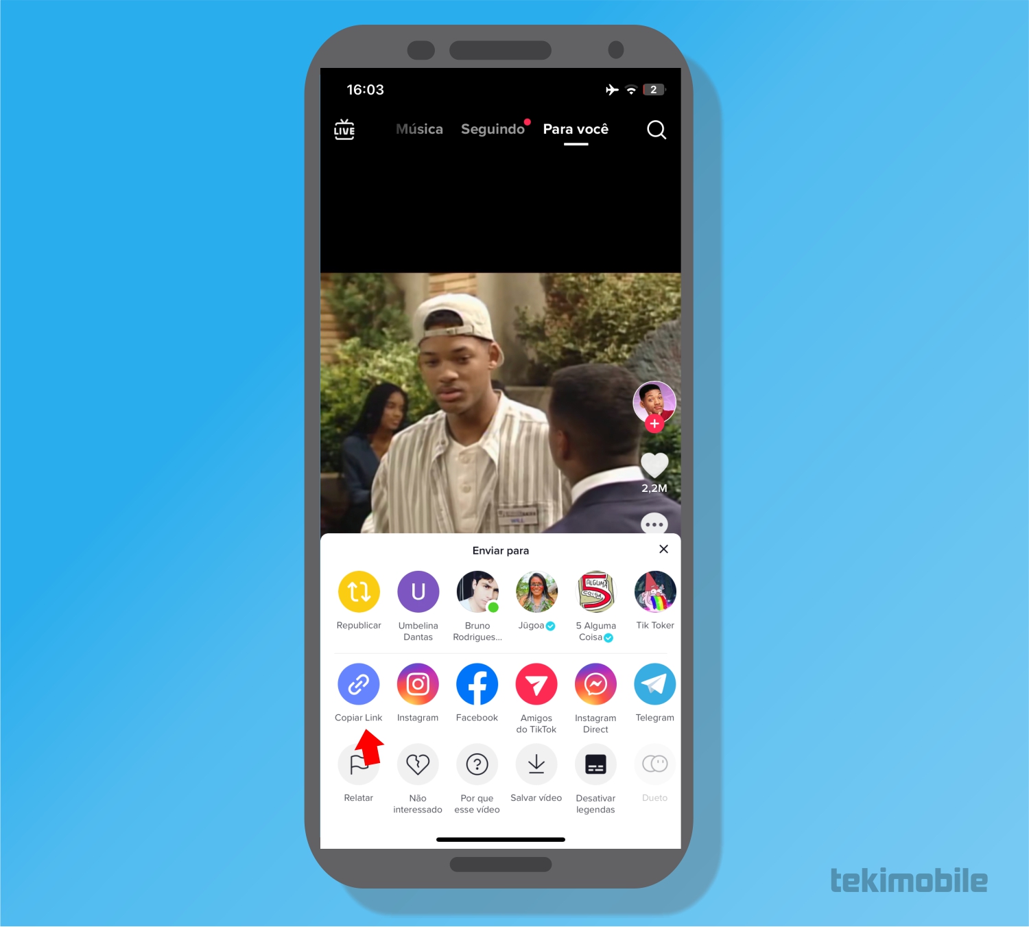 Toque em Copiar - Como baixar músicas do TikTok