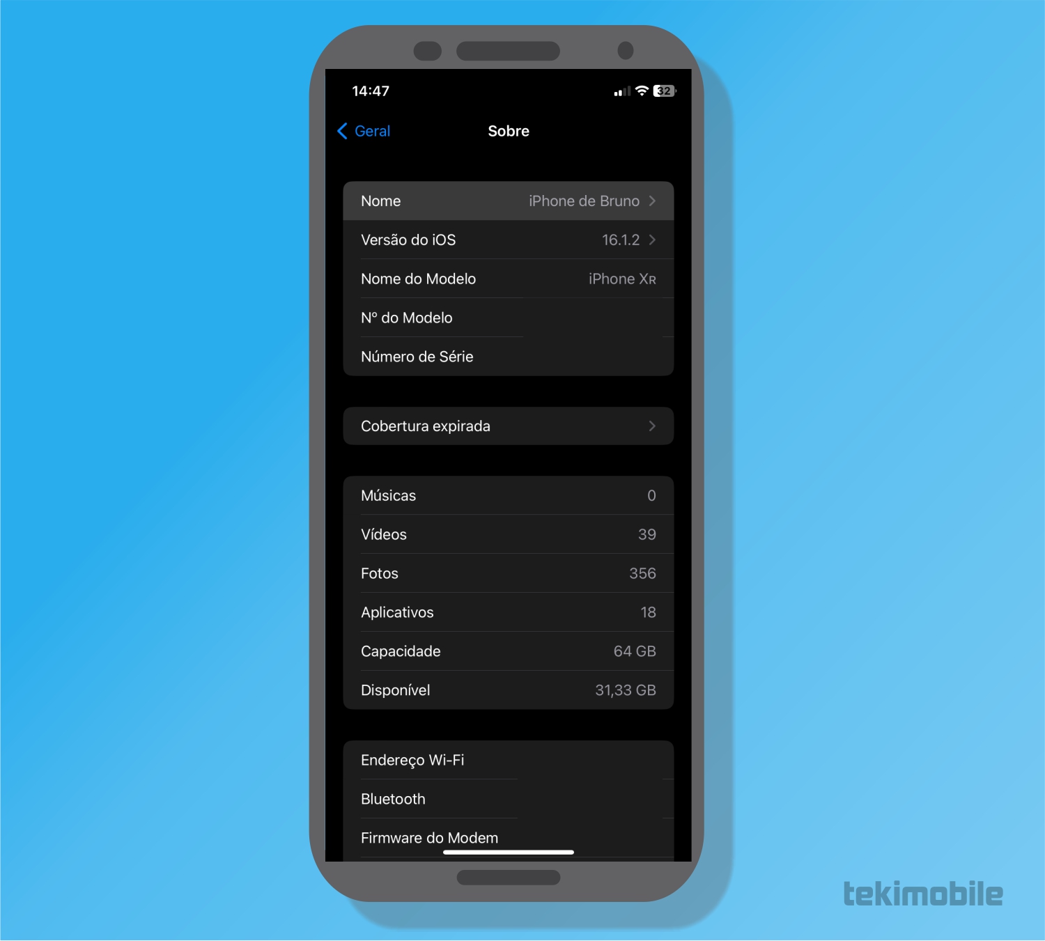 Toque em nome do dispositivo - Como mudar o nome do iPhone