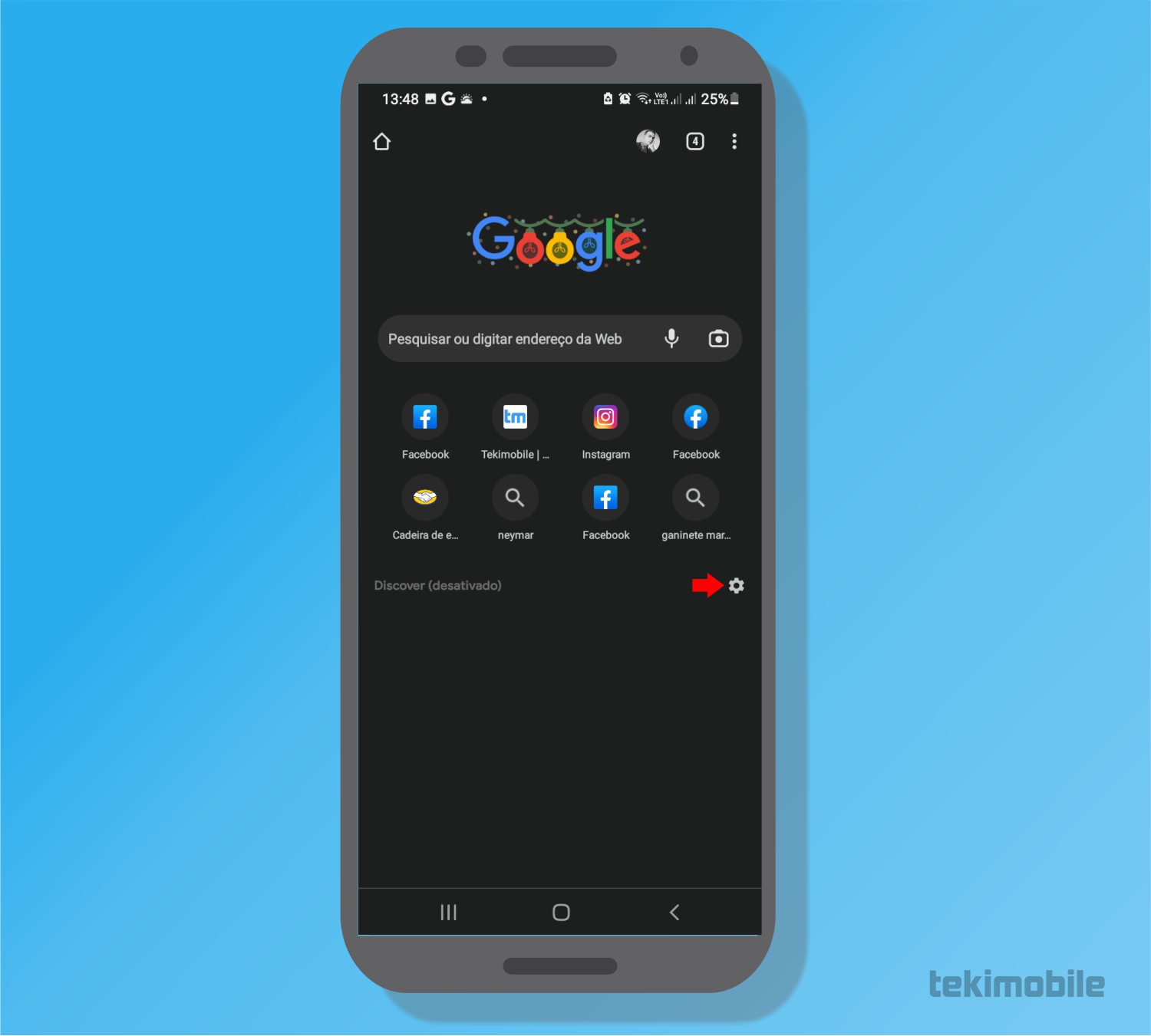 Toque no ícone de Configurações - Google Discover não funciona Veja como resolver