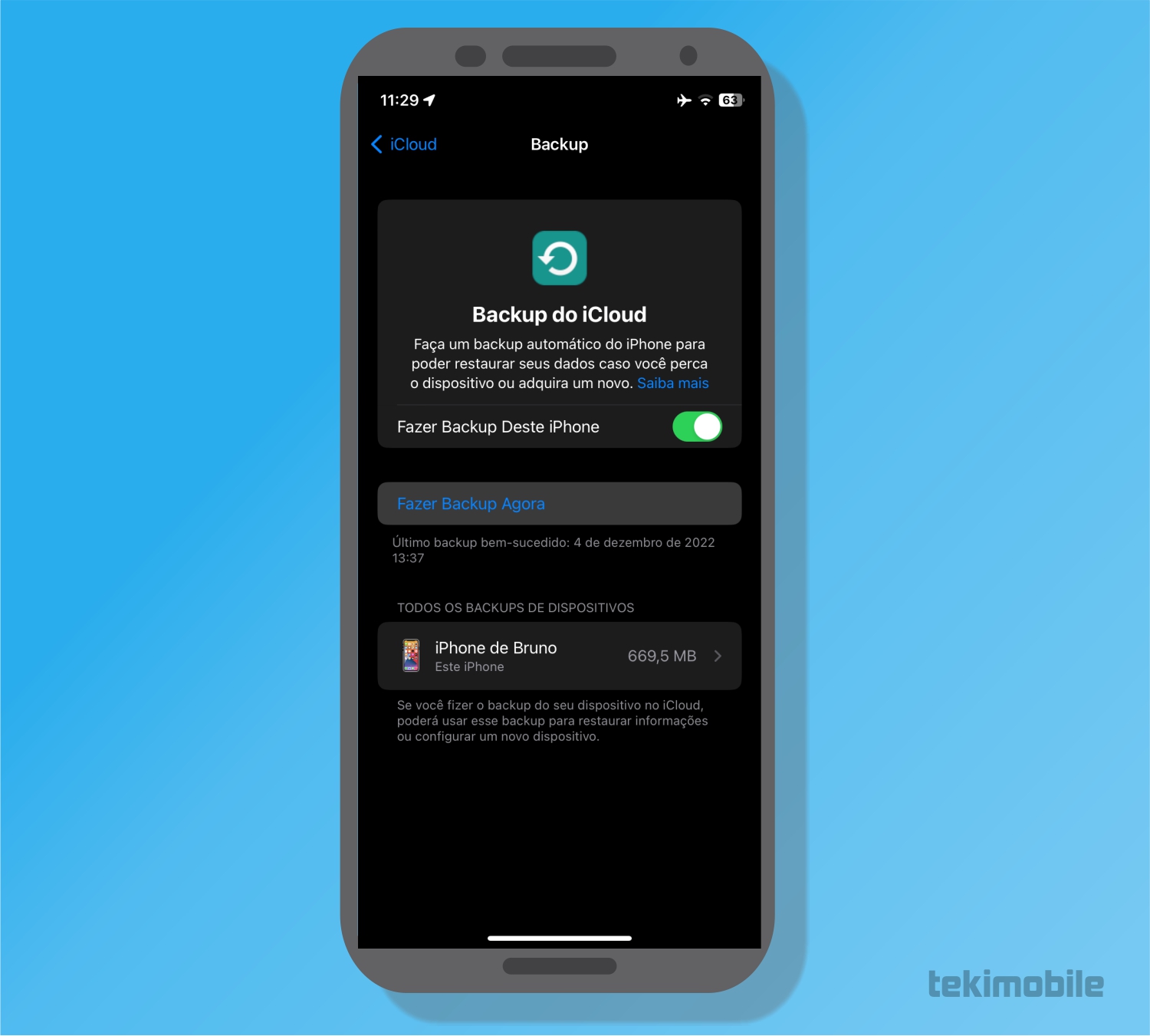Toque sobre fazer backup - Como restaurar backup em um novo iPhone