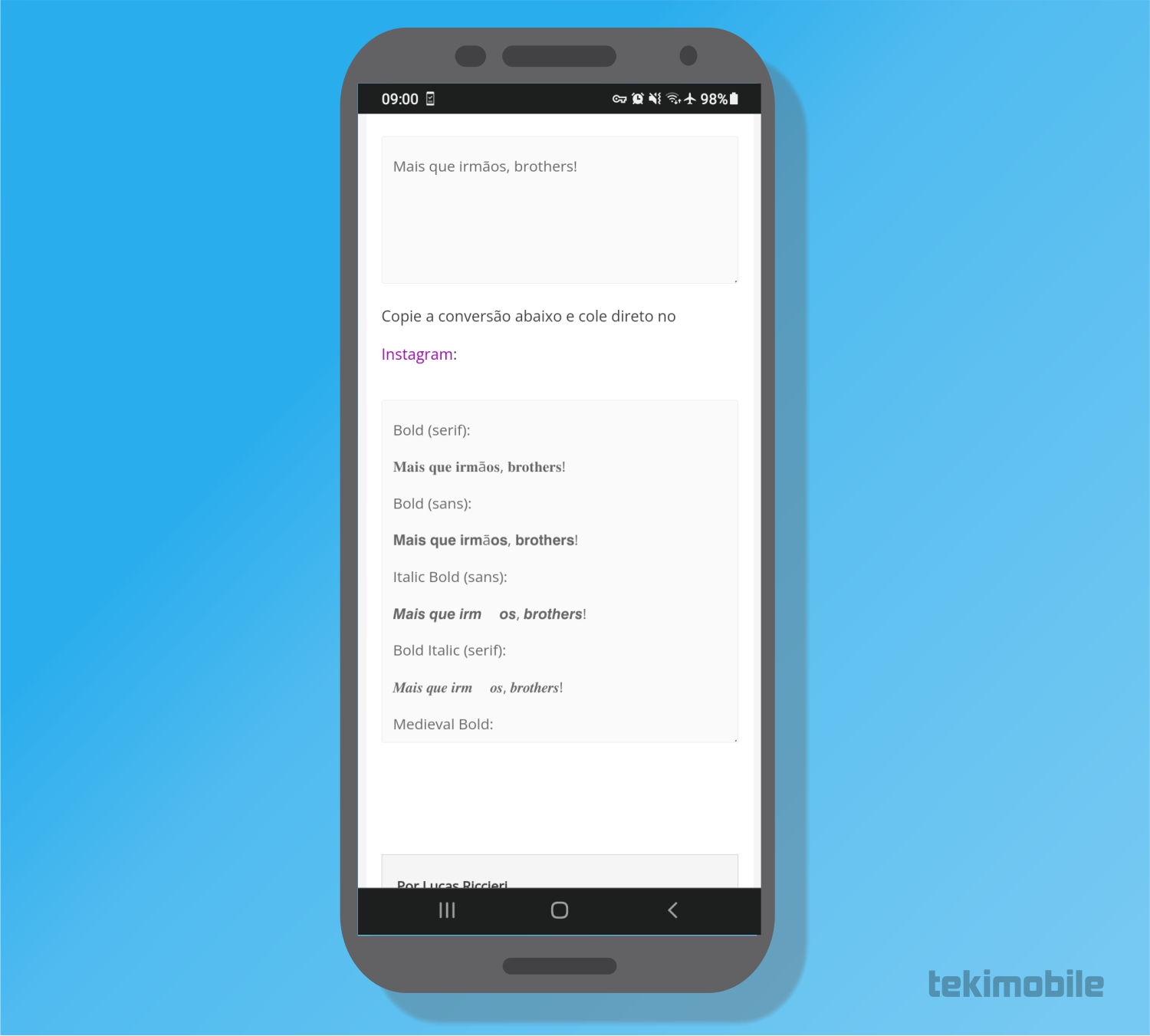 Copie o texto - Como usar o texto em negrito no Instagram