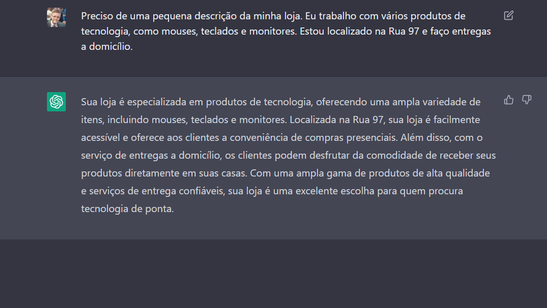 ChatGPT em lojas do WhatsApp Business descrição loja