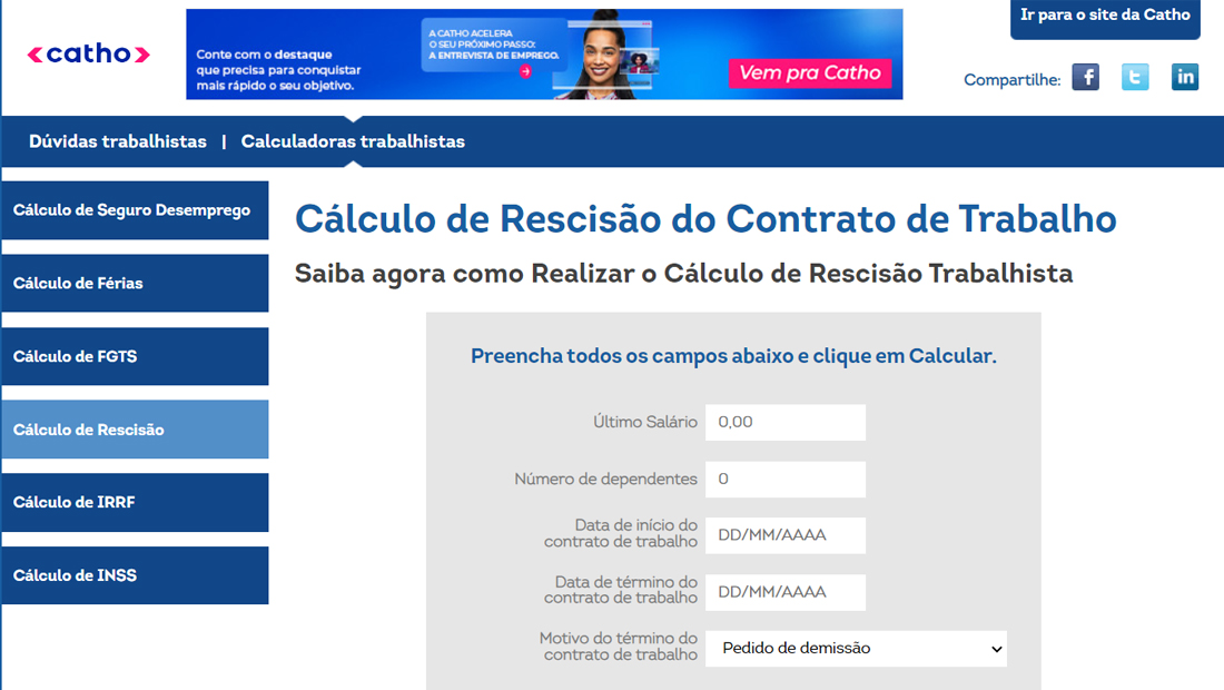 calcular rescisão do contrato catho