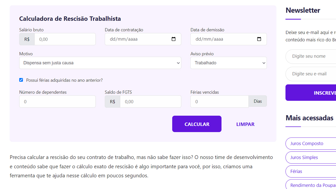 calcular rescisão do contrato mobilis