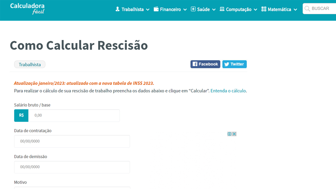 calcular rescisão do contrato sites