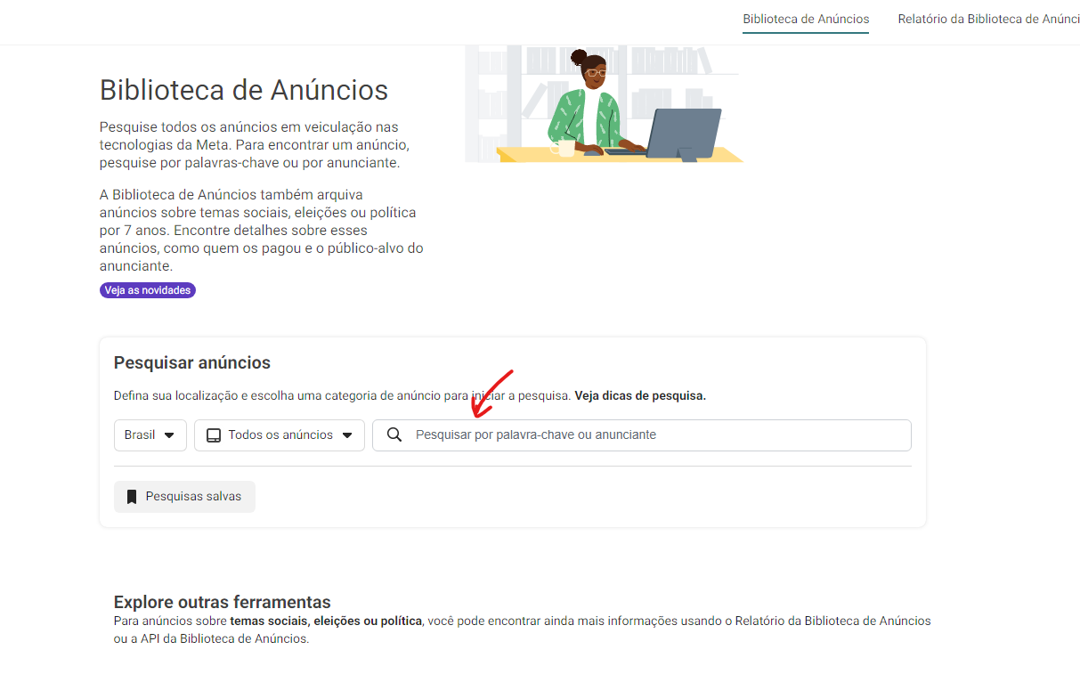 Onde fica a Biblioteca de anúncios do Facebook 2