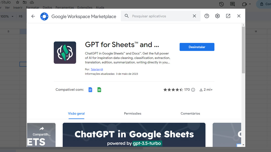 Extensão GPT for sheets