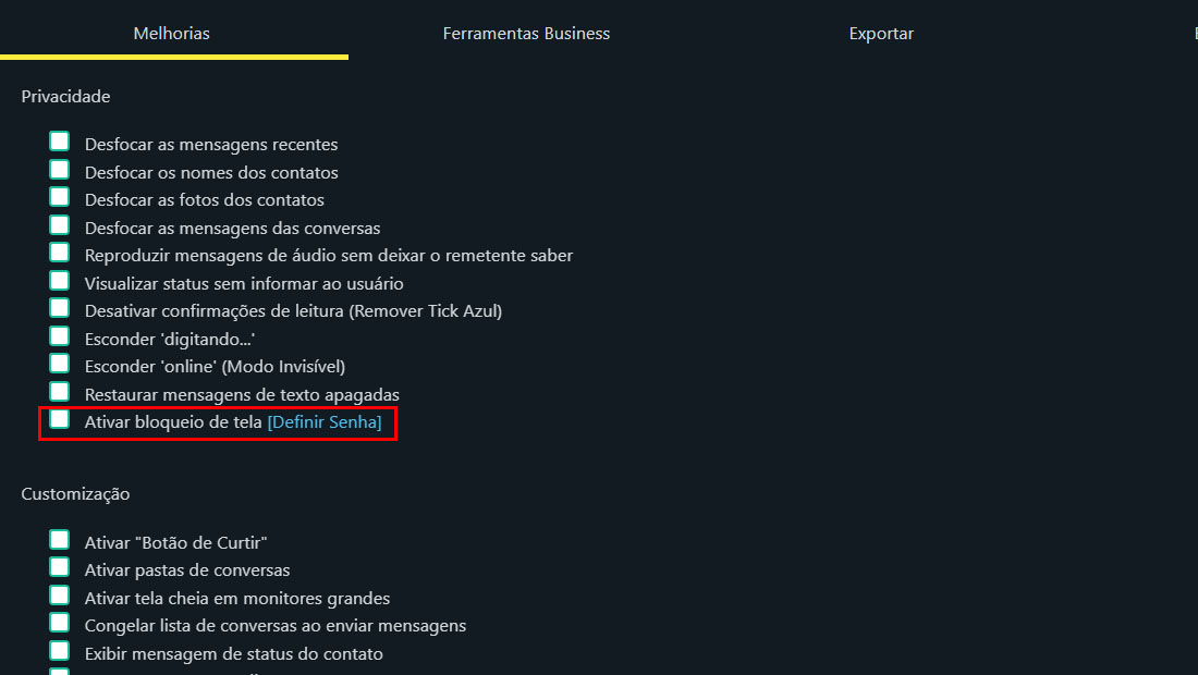 ativar senha no whatsapp web