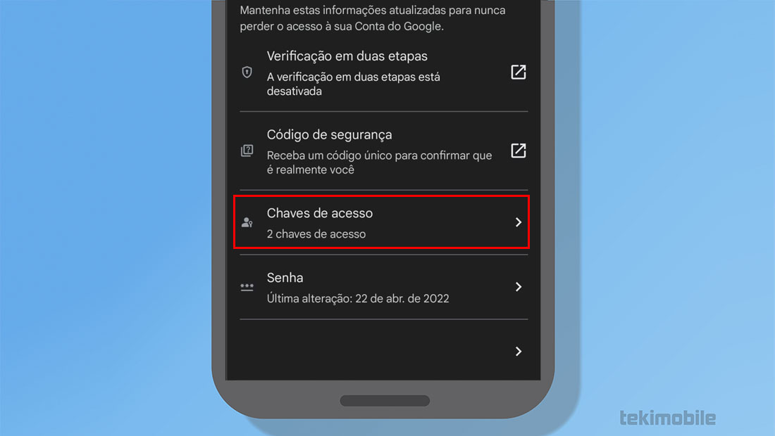 chaves de acesso app
