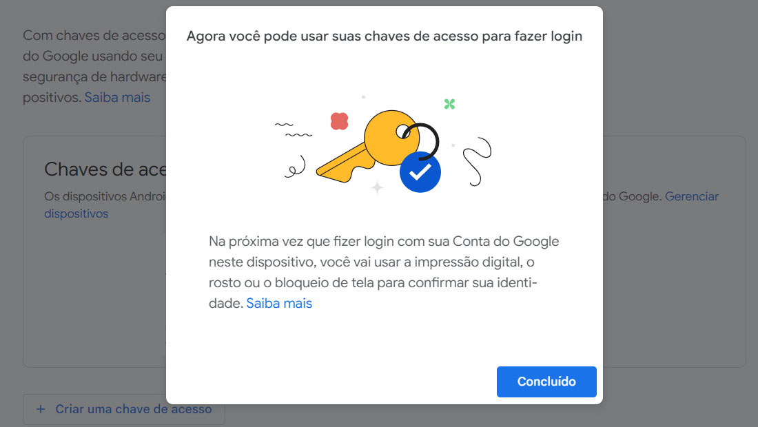 configurado chaves de acesso gmail