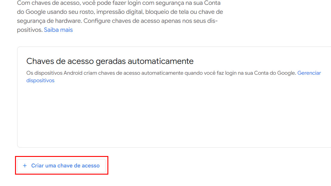 configurar chave de acesso