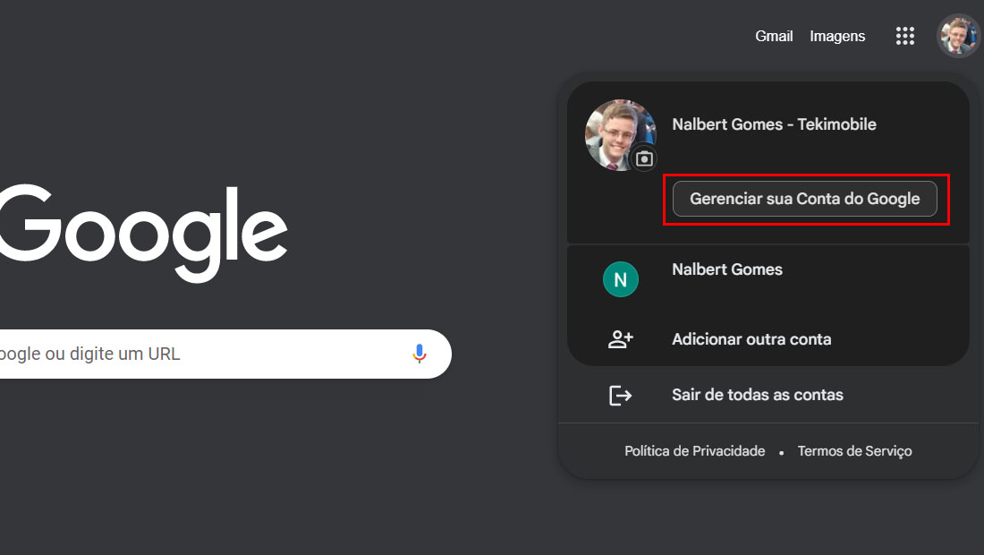 conta do gmail google chave de acesso