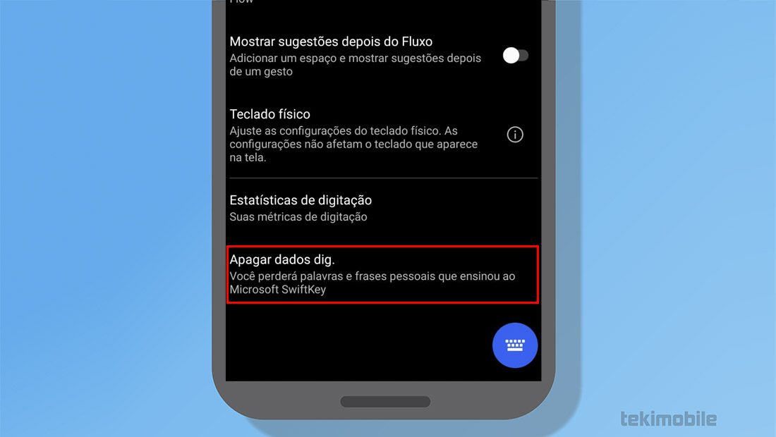 apagar dados android teclado