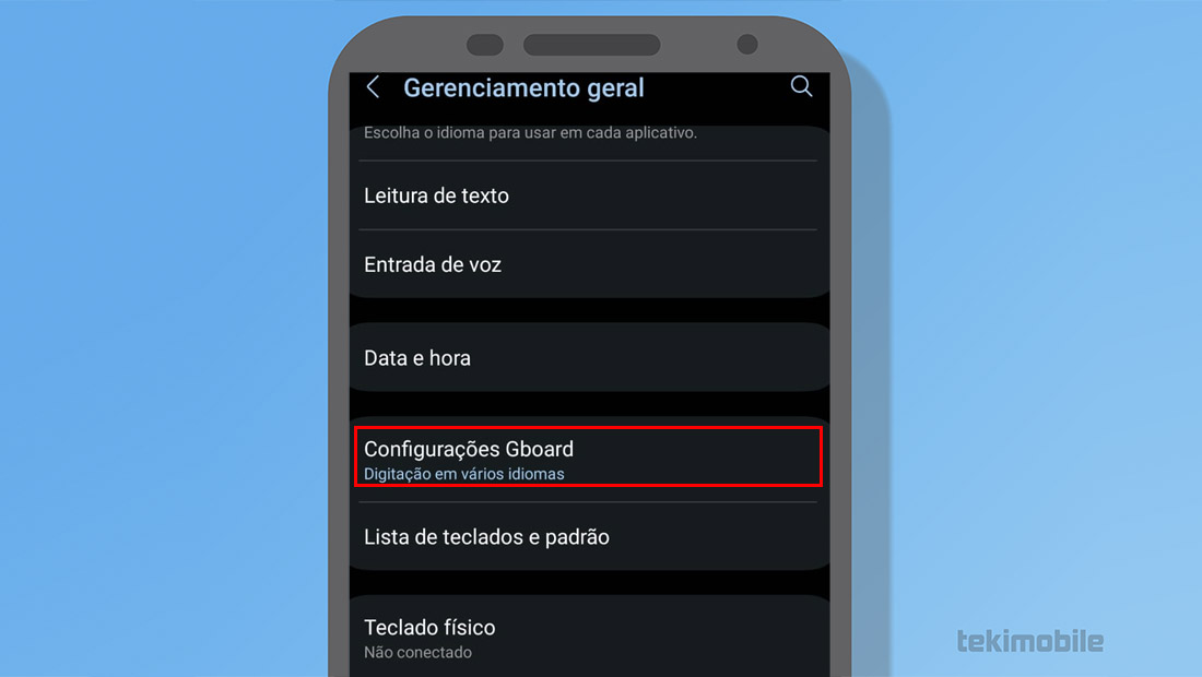 configurações teclado android