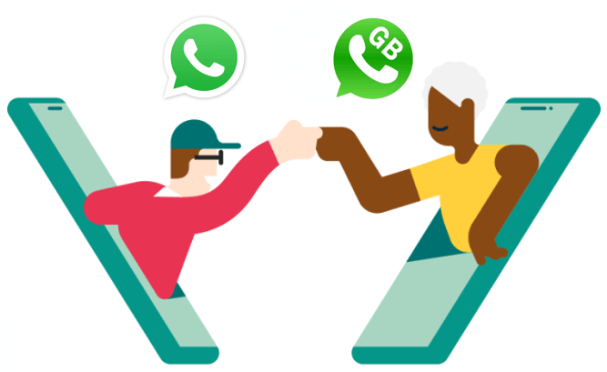 Imagem com duas pessoas usando, uma o WhatsApp e a outra o WhatsApp GB