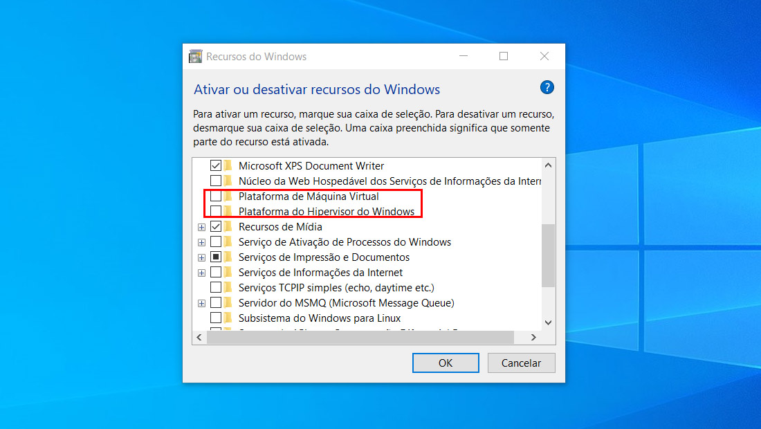 ative os recursos do windows