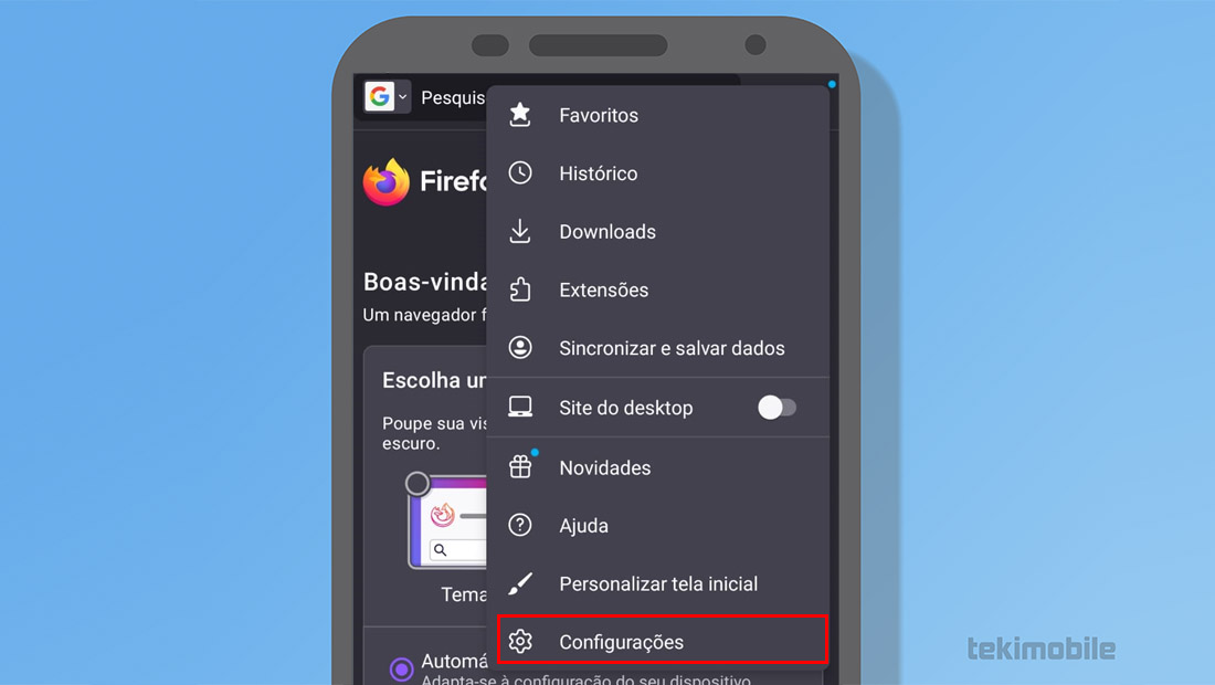 configurações android firefox