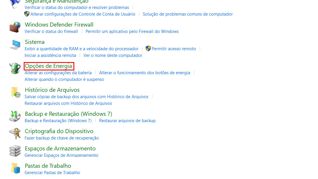 opções de energia windows 11