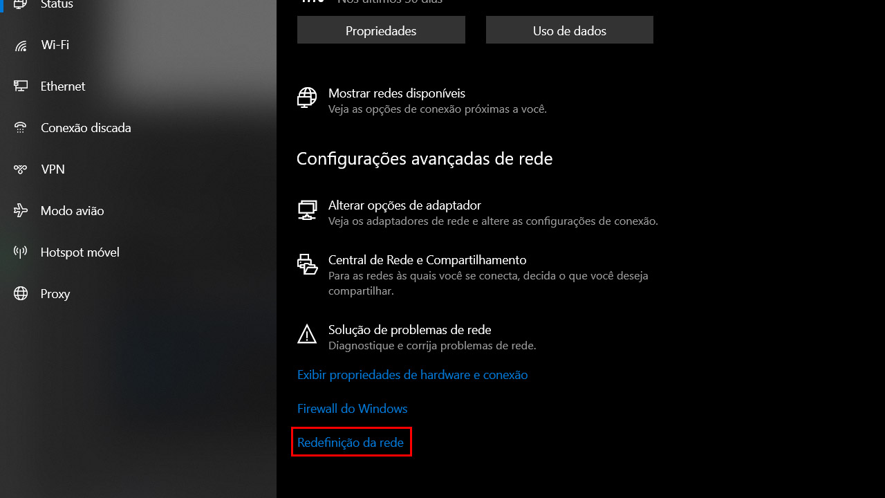 redefinir rede windows 11