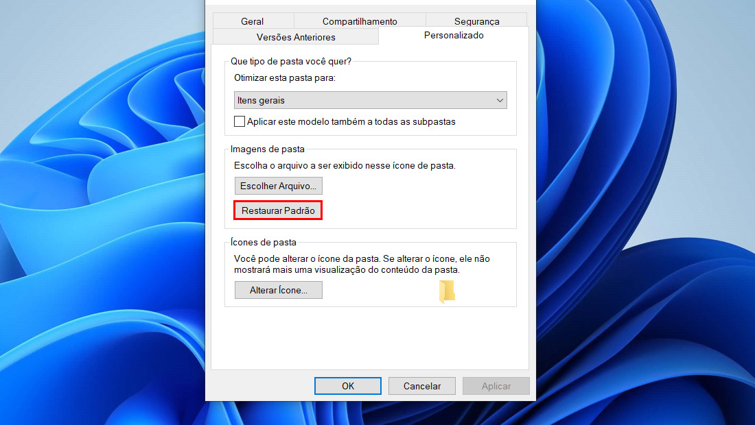 restaurar padrão windows 11