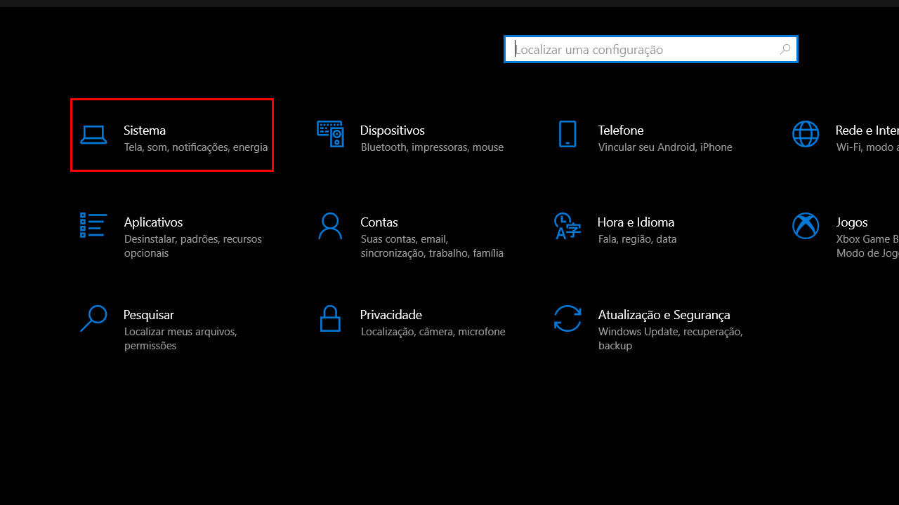 sistema configurações windows
