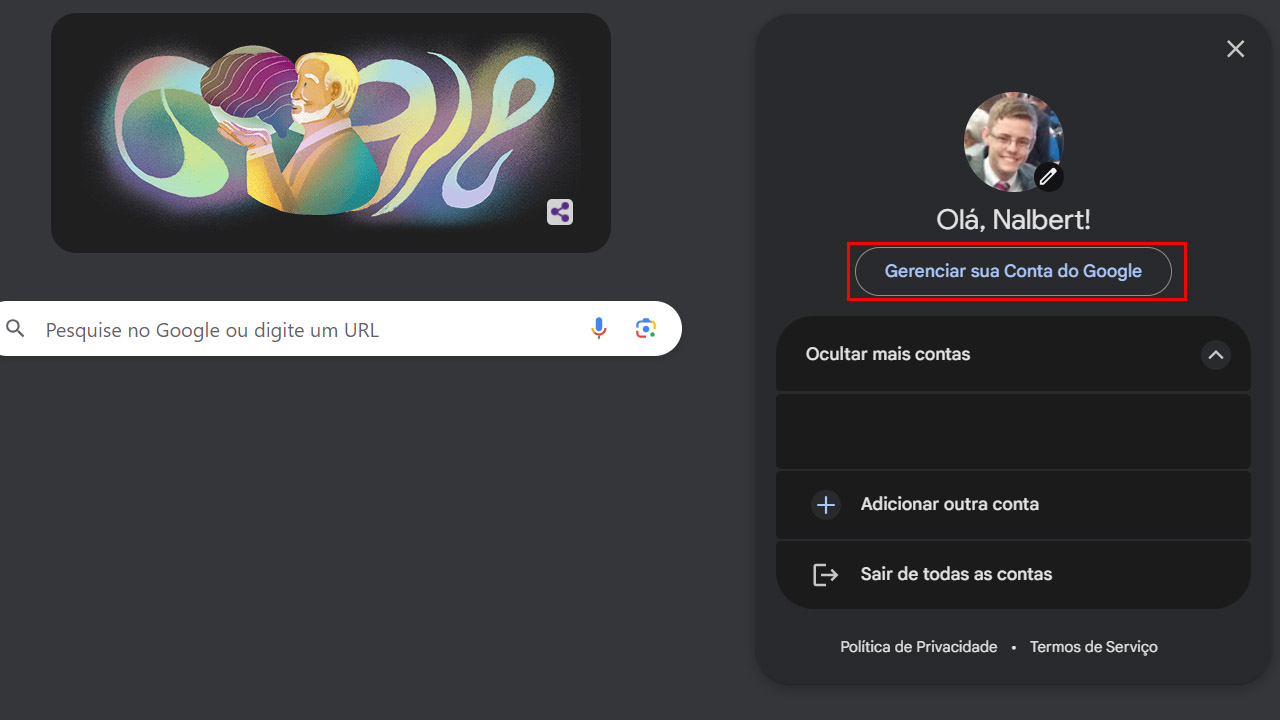gerenciar conta do google navegador