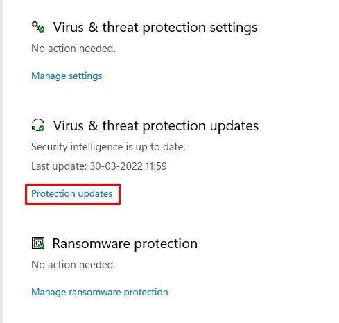 Atualizações de Proteção