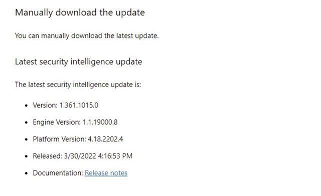 atualizações do Microsoft Defender