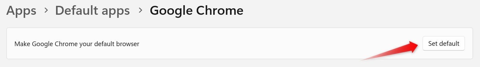 Definir o Chrome como padrão no aplicativo Configurações do Windows.