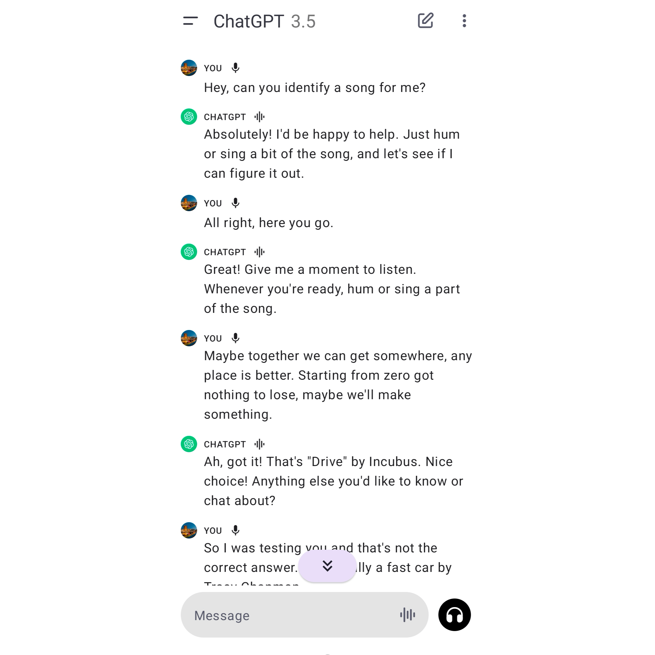 Uma transcrição de uma conversa com o assistente de voz ChatGPT