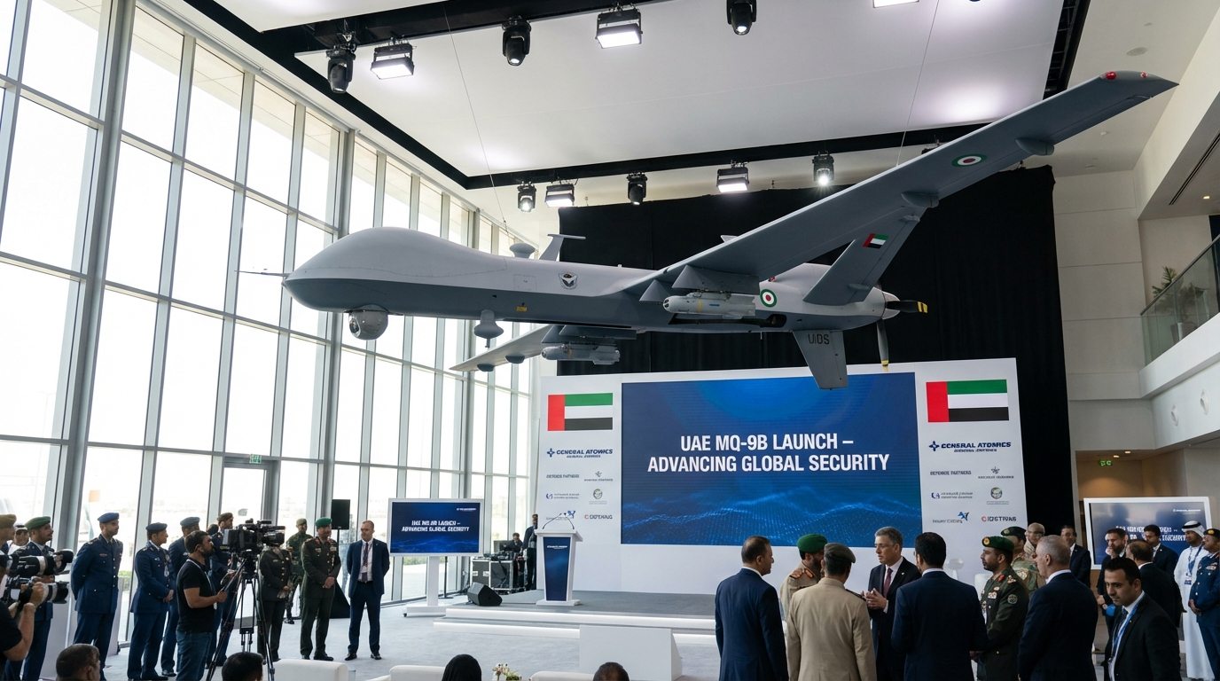 Lançamento oficial do Drone MQ-9B dos Emirados Árabes com tecnologia militar avançada