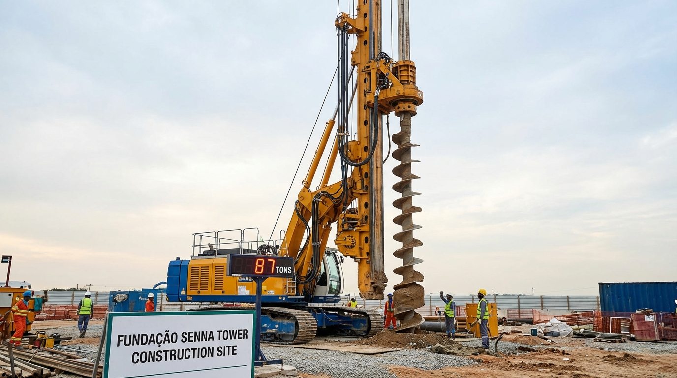 Hélice Contínua para Fundação Senna Tower fura estacas de 40m e pesa 87t