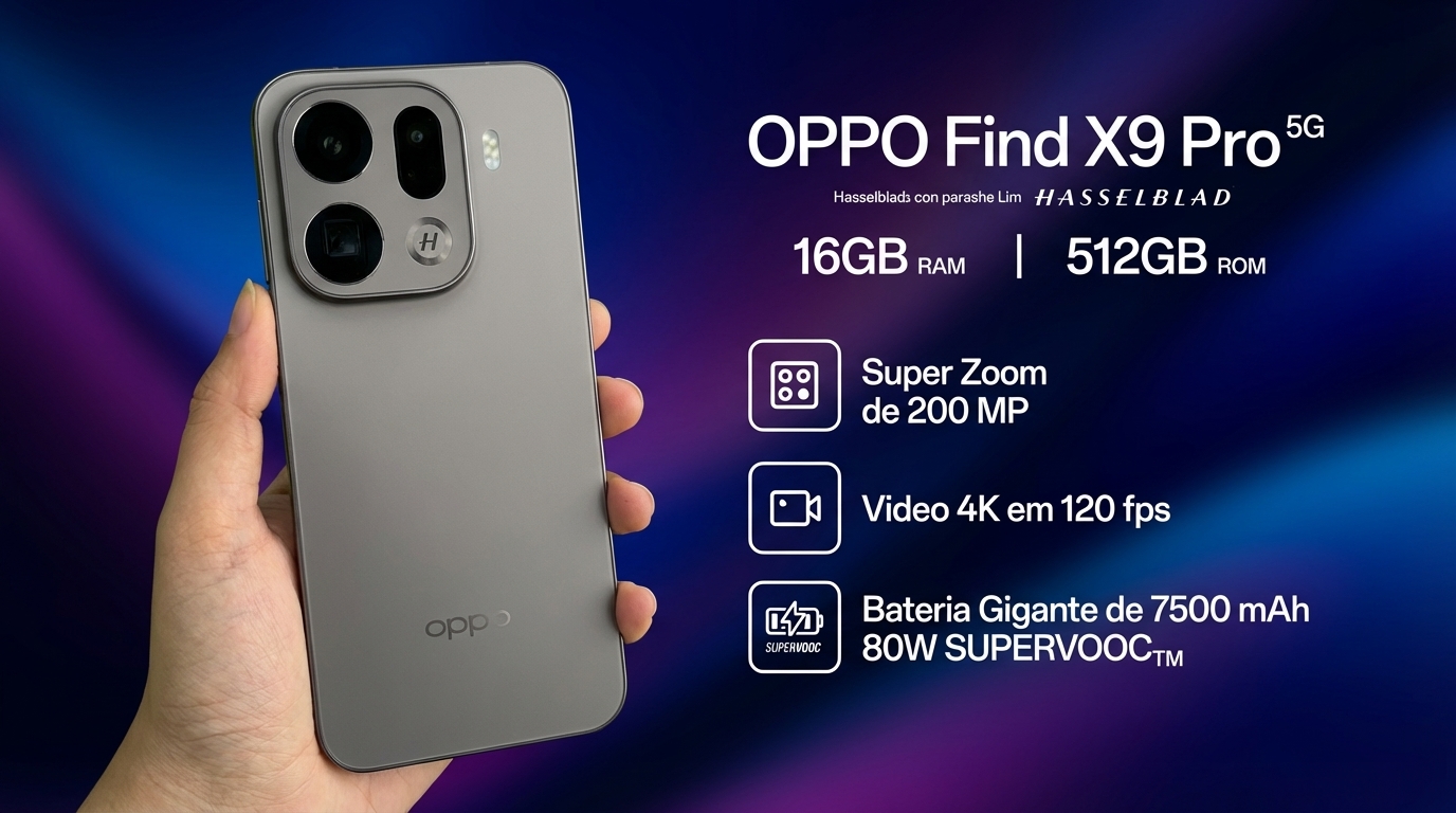 OPPO Find X9 Pro chega com câmera Hasselblad 200 MP e bateria 7.500 mAh