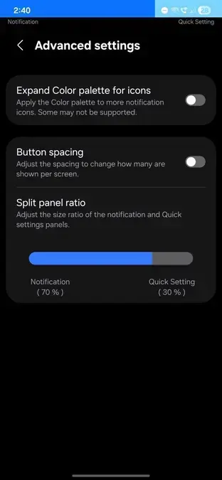 Como ajustar a divisão entre Notificações e Painel Rápido no One UI 7