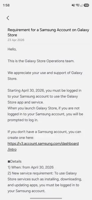 Galaxy Store vai exigir login Samsung em 30 de abril de 2026