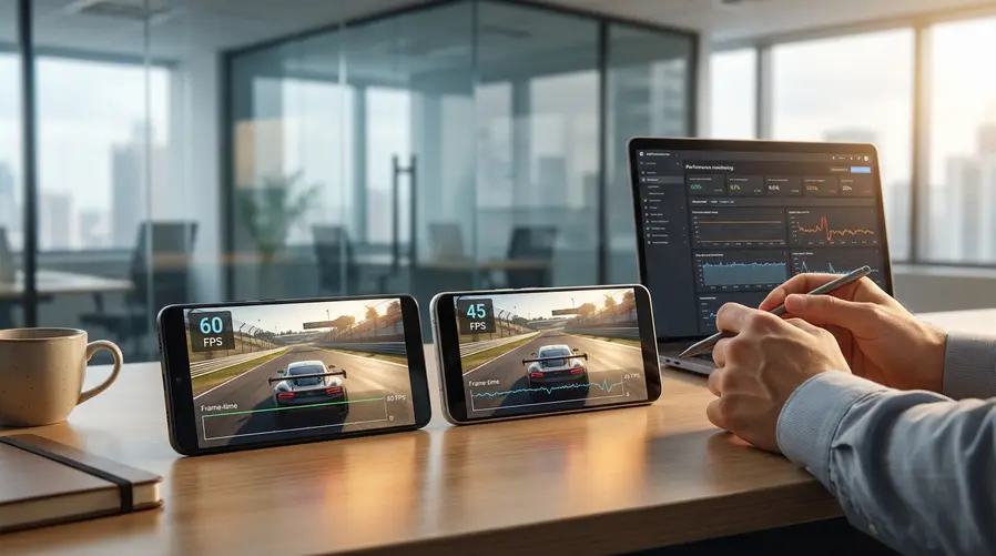 Uma imagem comparando lado a lado um celular Xiaomi 17 Ultra e um Pixel 10 Pro XL em uma situação de jogo pesado na tela, com elementos visuais de desempenho como medidor de FPS, gráficos de carregamento ou um frame de corrida/ação para evidenciar a diferença entre potência bruta e estabilidade no uso gamer.