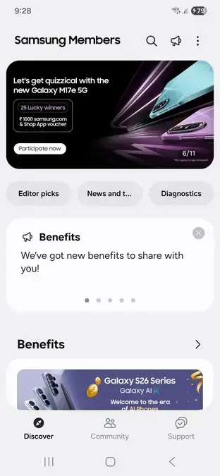 Samsung Members 5.8.00.10 ganha barra flutuante no One UI 8.5