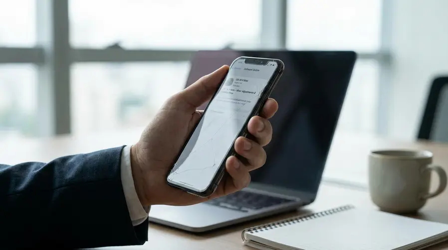 Uma captura de tela de um iPhone exibindo a tela de atualização beta do iOS 26.6 ou uma interface visualmente discreta de sistema, reforçando a ideia de que a mudança é pequena e voltada mais a ajustes do que a novidades chamativas.