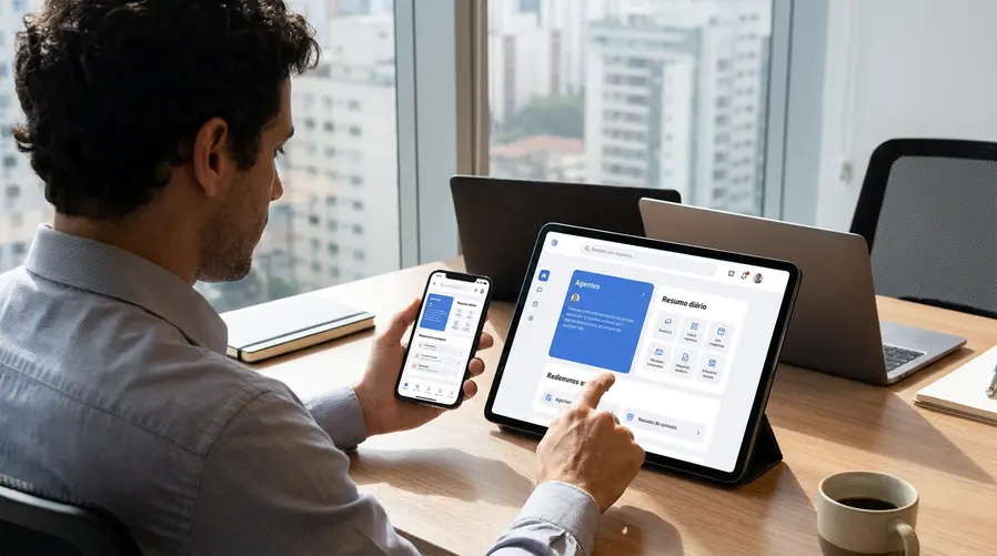 Uma captura de tela do novo Gemini exibindo a área destacada de agentes e o bloco de resumo diário, com a interface organizada em cards ou atalhos visíveis, para mostrar exatamente onde o usuário encontra essas novidades dentro do app.